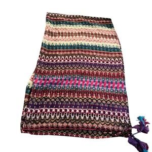 Vismaya 100% Silk Scarf Bohemian Multi-Color Geometric Floral Print Tassel 73"